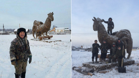 Символ года из навоза. В Якутии появился гигантский петух, вылепленный из помета домашнего скота