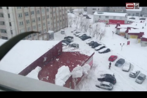 Белая «Лада» попала под снежную «бомбардировку»
