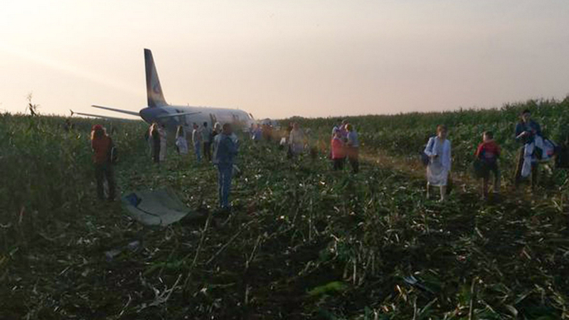 В Подмосковье пассажирский самолет совершил жесткую посадку прямо в поле