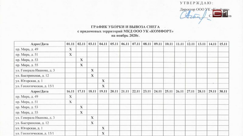 Опубликованы графики уборки снега во дворах сургутян