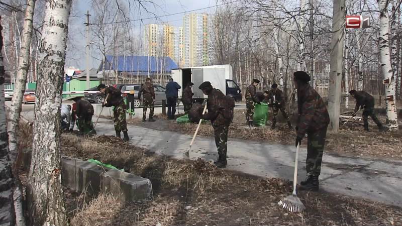 Волонтеры в Сургуте убрали территорию у городских памятников