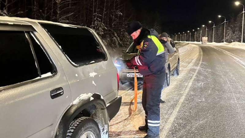 Инспекторы в Югре помогли автомобилисту, чья машина заглохла из-за мороза