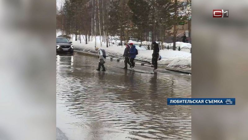 Лужи и снежная каша — остались ли после оттепели в Сургуте сухие тротуары