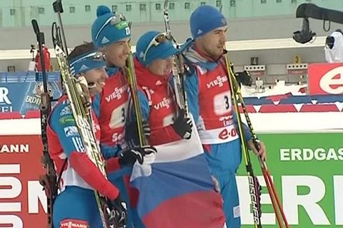 Российские биатлонисты взяли «золото» в эстафете на сочинском этапе Кубка мира