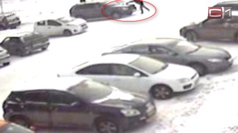 В Сургуте вандал изуродовал топором припаркованный джип и оставил «на память» две гвоздики